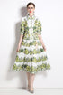 Runway Fashion Elegant Collared, Floral Print, Bubble sleeves Dress